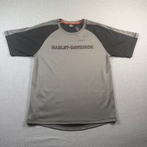 Harley Davidson Performance T Shirt Mens L Gray Black Raglan Short Sleeve Logo